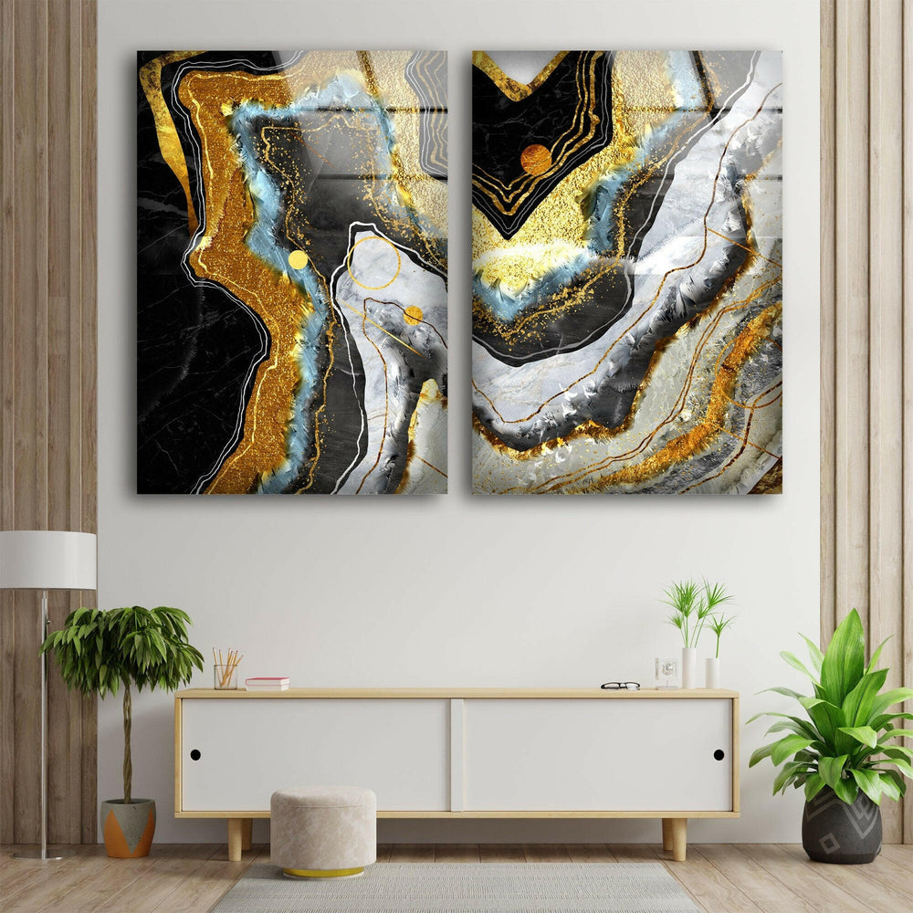 Black, White With Gold Shimmer Marble Glass Wall Art, art glass wall art, glass wall art pictures