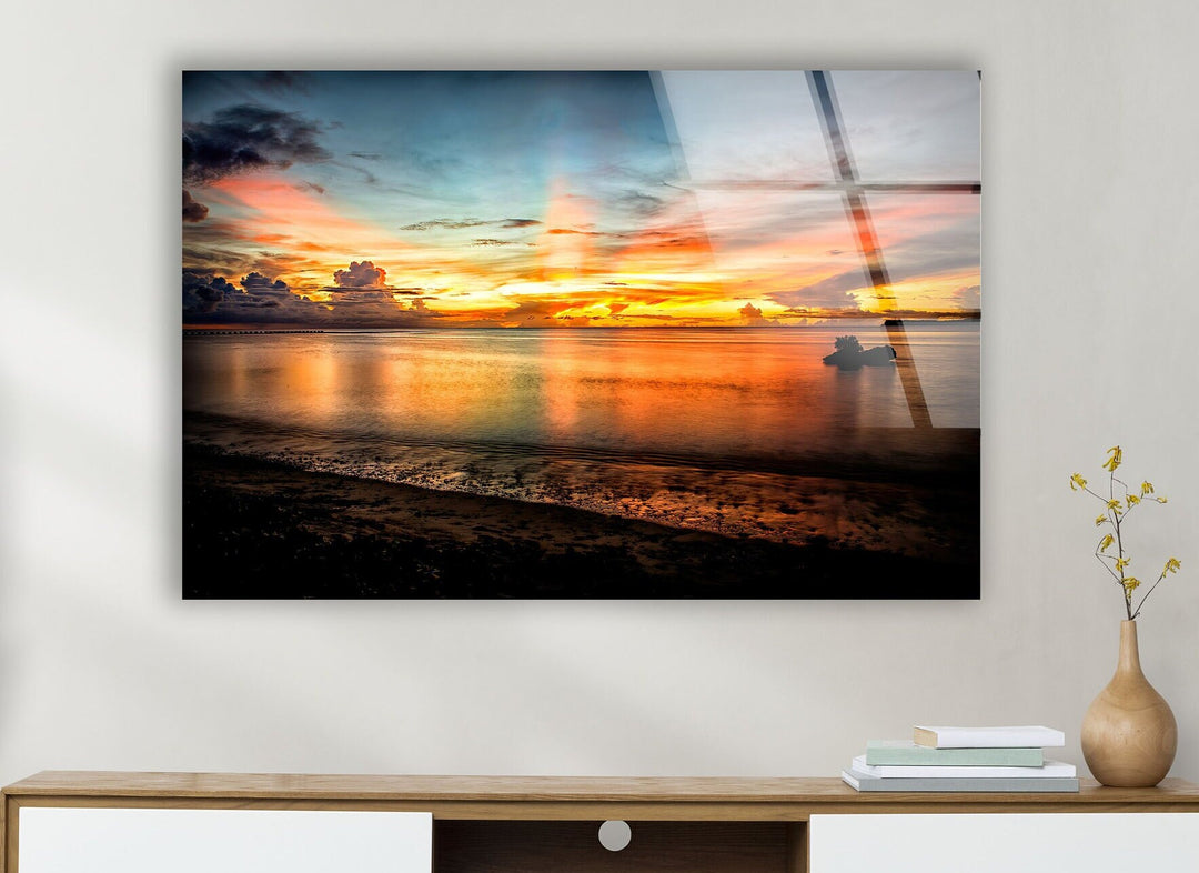 Sunset Orange Landscape Glass Wall Art picture on glass wall art, photos printed on glass