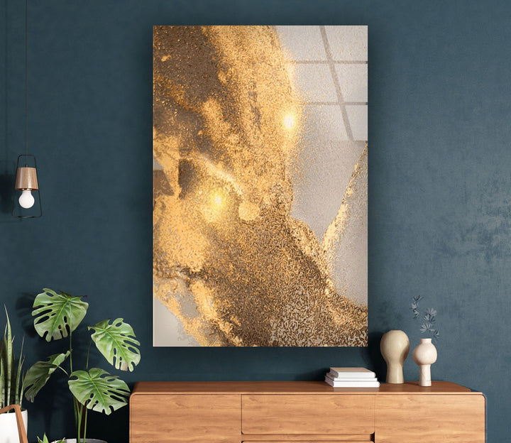 gold glitter glass wall art