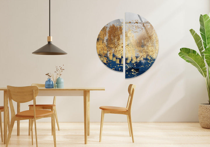 Round 2 Piece Blue & Gold Glass Wall Art photo print on glass, prints on glass wall art
