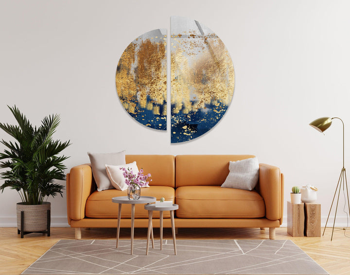 Round 2 Piece Blue & Gold Glass Wall Art large glass photo prints, glass wall photos
