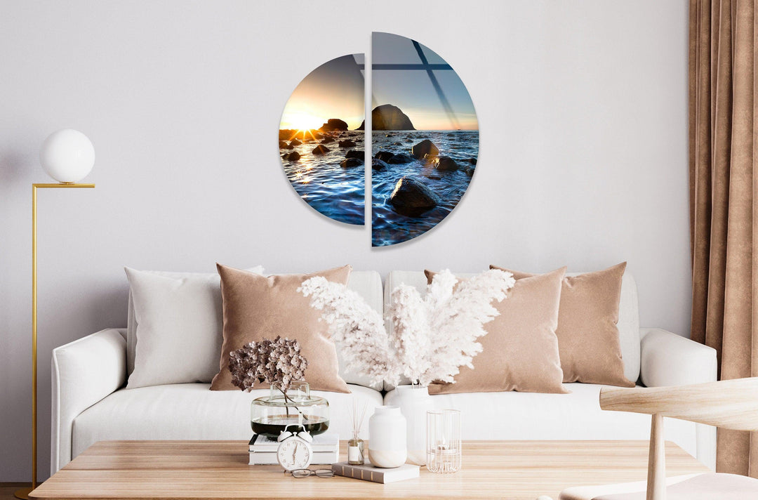 Round 2 Piece Sea Landscape Glass Wall Art Glass Printing Wall Art, Print photos on glass
