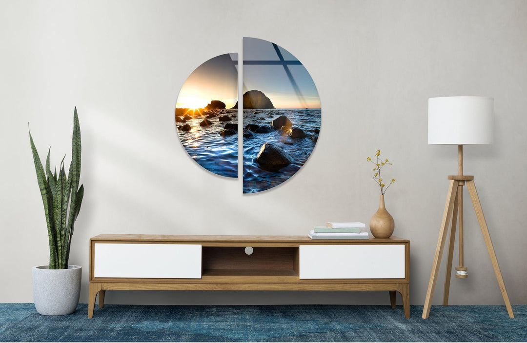 Round 2 Piece Sea Landscape Glass Wall Art glass photo prints, glass picture prints
