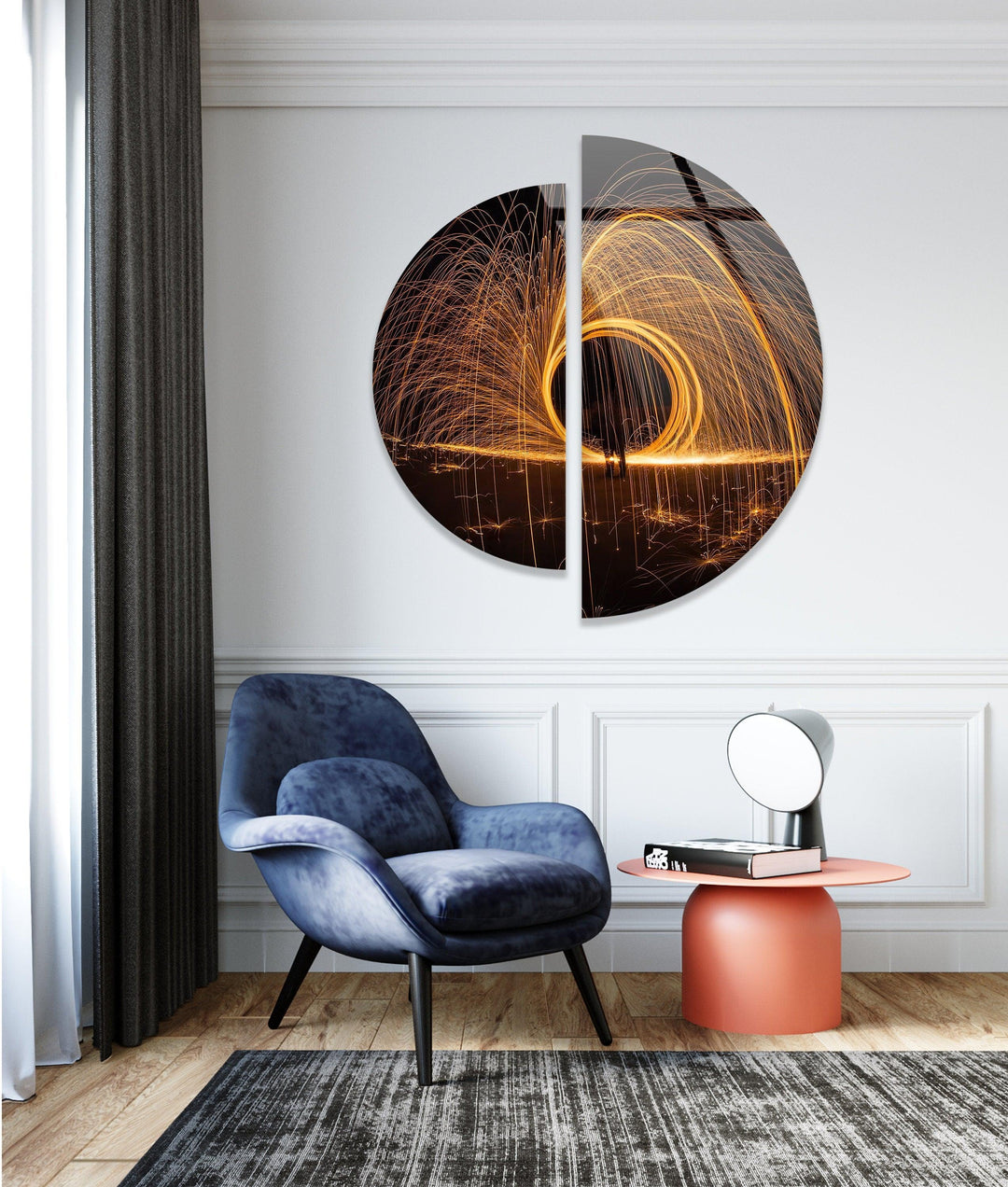 Round 2 Piece Spinning Ring Glass Wall Art print on glass, glass printed photos
