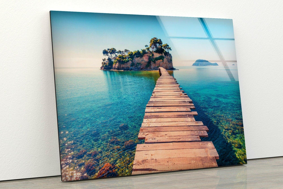 Sea Landscape With Pier Glass Wall Art custom glass photo prints, large glass prints