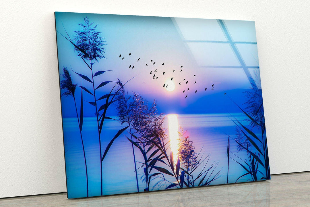 Blue Sunrise On Lake Glass Wall Art glass photo prints, glass picture prints