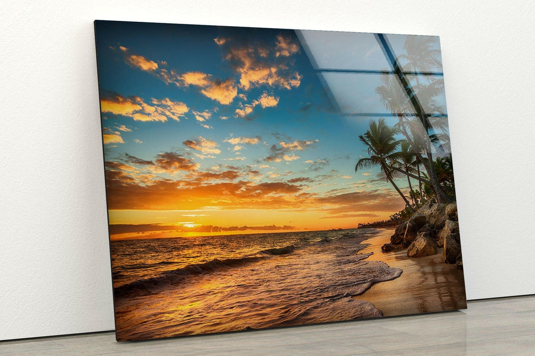 Sunrise on a Tropical Island Glass Wall Art