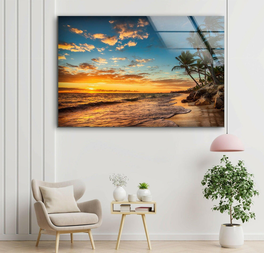 Sunrise on a Tropical Island Glass Wall Art