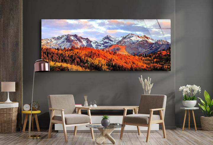 Mountain Autumn Landscape Glass Wall Art, large glass photo prints, glass wall photos