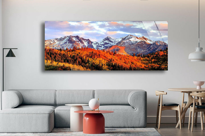 Mountain Autumn Landscape Glass Wall Art, custom glass photo prints, large glass prints