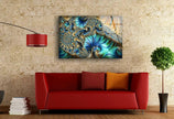 Blue Golden Fractal Glass Wall Art, glass image printing, glass prints from photos