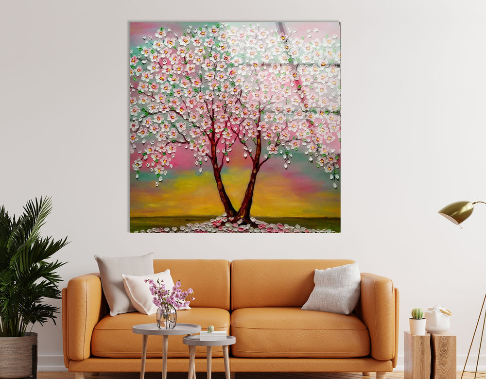 Cherry Blossom Tree Glass Wall Art, glass wall decor, glass wall art decor