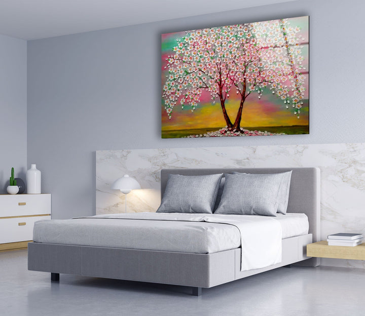 Cherry Blossom Tree Glass Wall Art, photo print on glass, prints on glass wall art