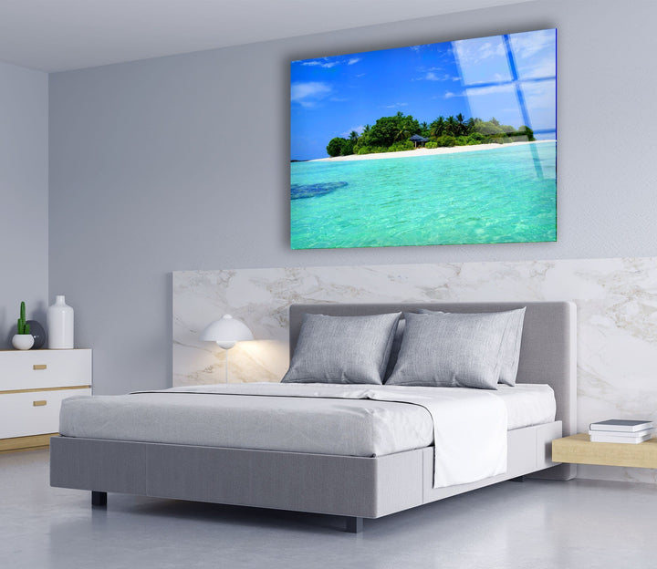 Sandy Island in The Ocean Glass Wall Art picture on glass wall art, photos printed on glass