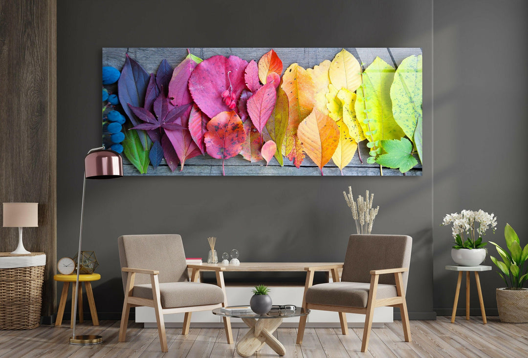 Colorful Leaves Glass Wall Art, photo print on glass, prints on glass wall art