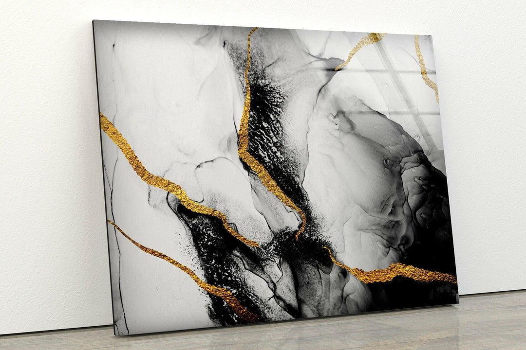 Marble Black Abstract Glass Wall Art glass art painting, glass art for the Wall