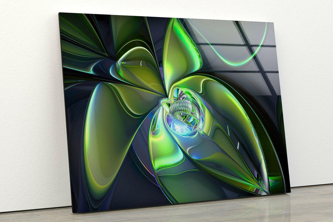 Green 3D Fractal Glass Wall Art