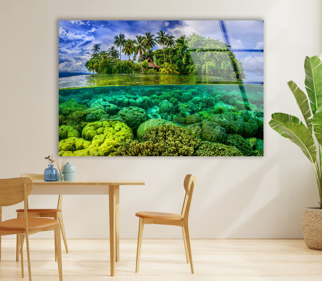 Tropic Island & Under Ocean Glass Wall Art glass photo prints, glass picture prints