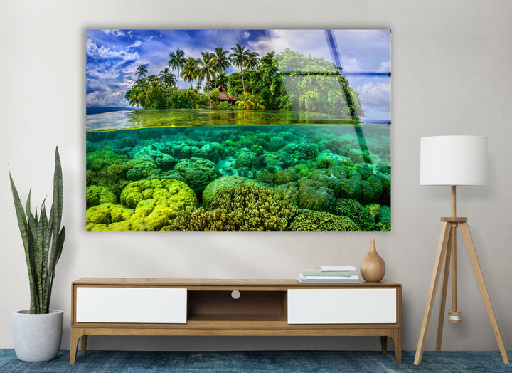 Tropic Island & Under Ocean Glass Wall Art Glass Printing Wall Art, Print photos on glass