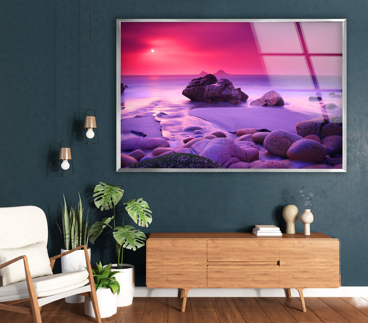 Pink Haze And Stones Glass Wall Art photo print on glass, prints on glass wall art