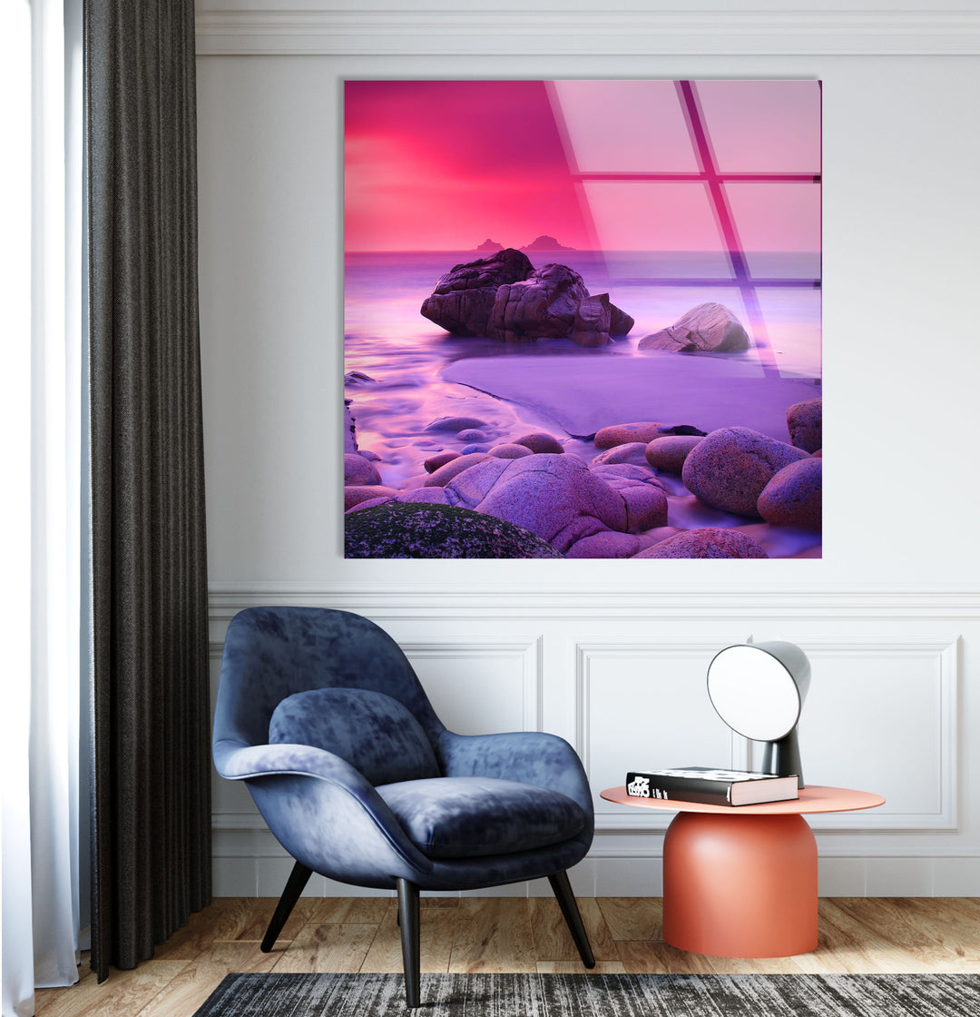 Pink Haze And Stones Glass Wall Art large glass photo prints, glass wall photos