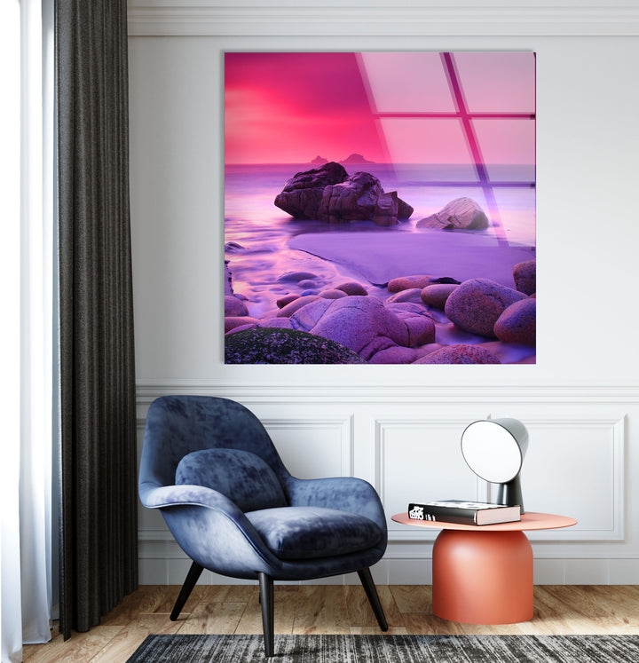 Pink Haze And Stones Glass Wall Art large glass photo prints, glass wall photos