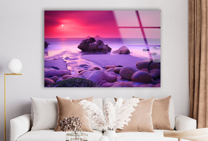 Pink Haze And Stones Glass Wall Art custom glass pictures, glass art prints