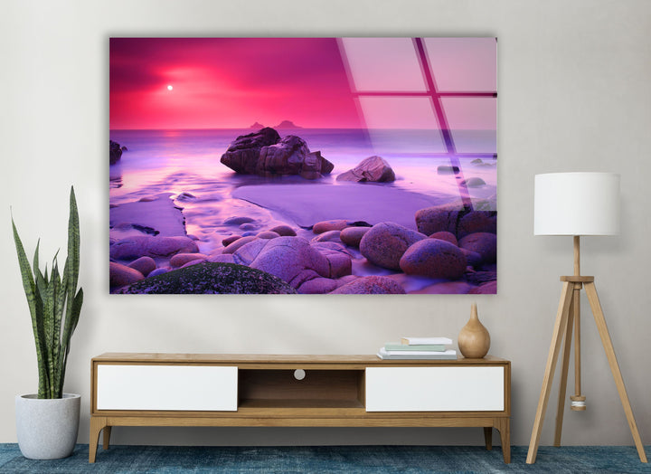 Pink Haze And Stones Glass Wall Art glass pictures for Wall, glass prints wall art