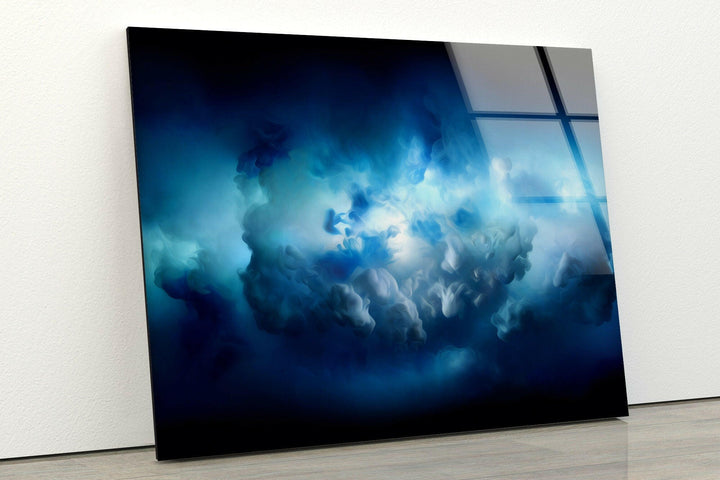 Blue Clouds Design Abstract Glass Wall Art glass art painting, glass art for the Wall