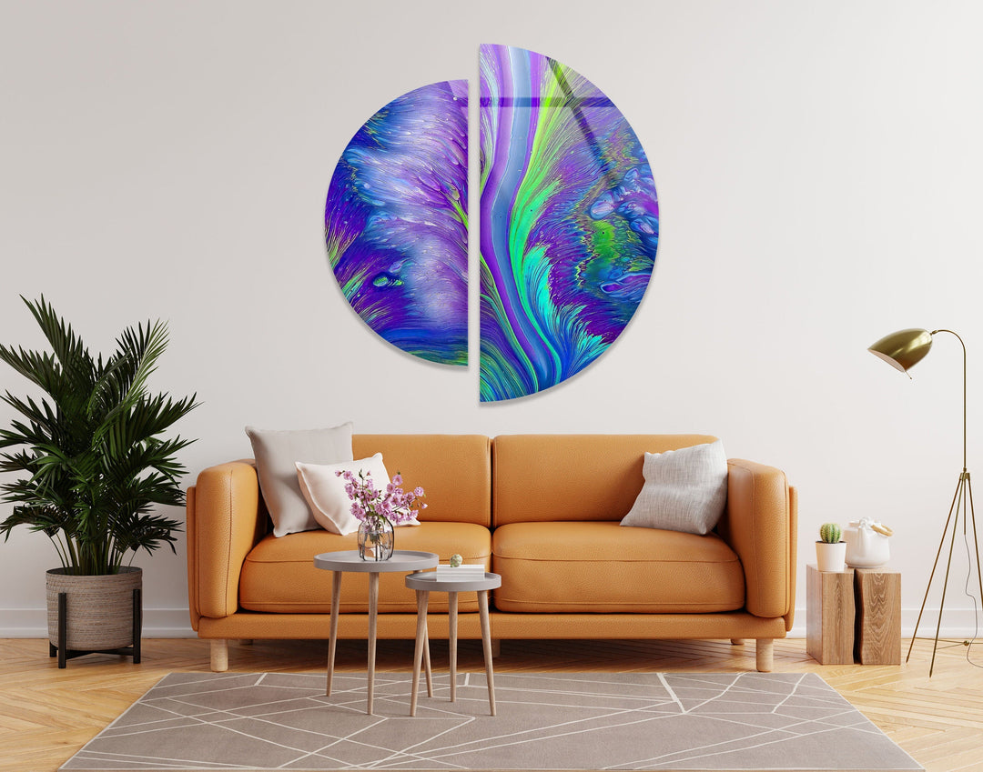 Round 2 Piece Purple Abstract Glass Wall Art glass art painting, glass art for the Wall
