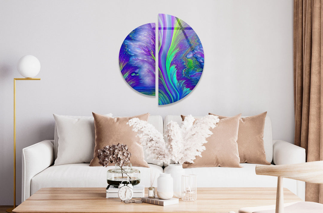 Round 2 Piece Purple Abstract Glass Wall Art glass photo prints, glass picture prints
