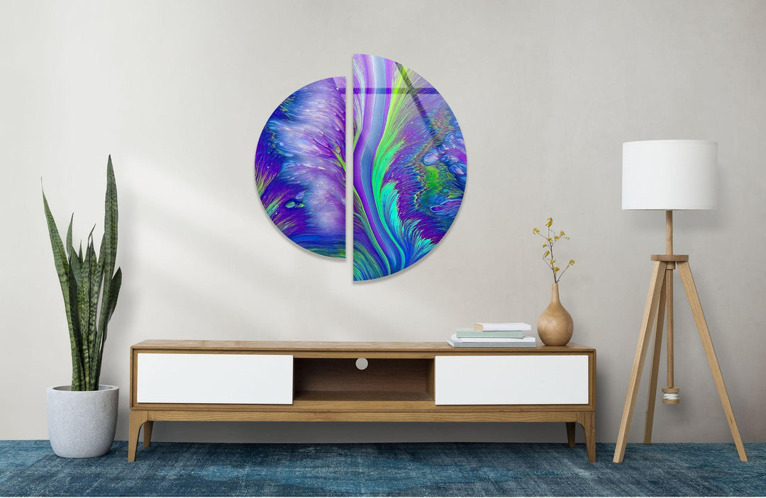 Round 2 Piece Purple Abstract Glass Wall Art glass image printing, glass prints from photos
