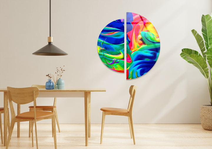 Round 2 Piece Neon Colored Glass Wall Art glass image printing, glass prints from photos
