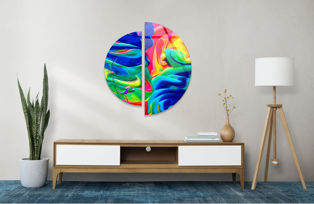 Round 2 Piece Neon Colored Glass Wall Art glass pictures for Wall, glass prints wall art
