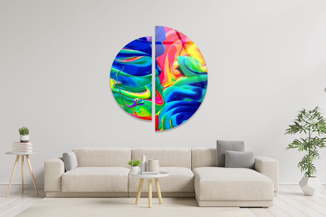 Round 2 Piece Neon Colored Glass Wall Art glass photo prints, glass picture prints
