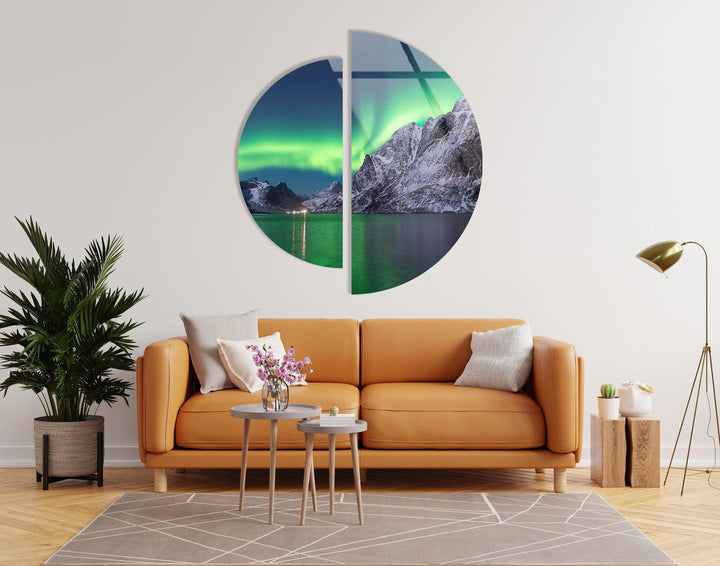 Round 2 Piece Northern Lights Glass Wall Art Glass Printing Wall Art, Print photos on glass
