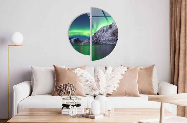 Round 2 Piece Northern Lights Glass Wall Art glass photo prints, glass picture prints
