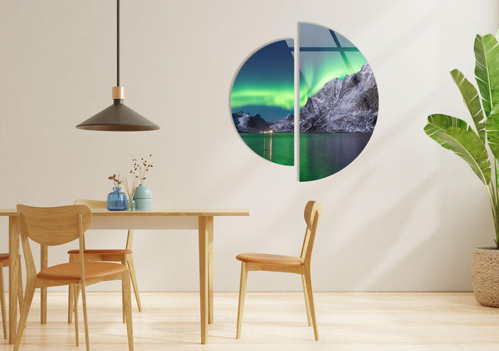 Round 2 Piece Northern Lights Glass Wall Art glass image printing, glass prints from photos
