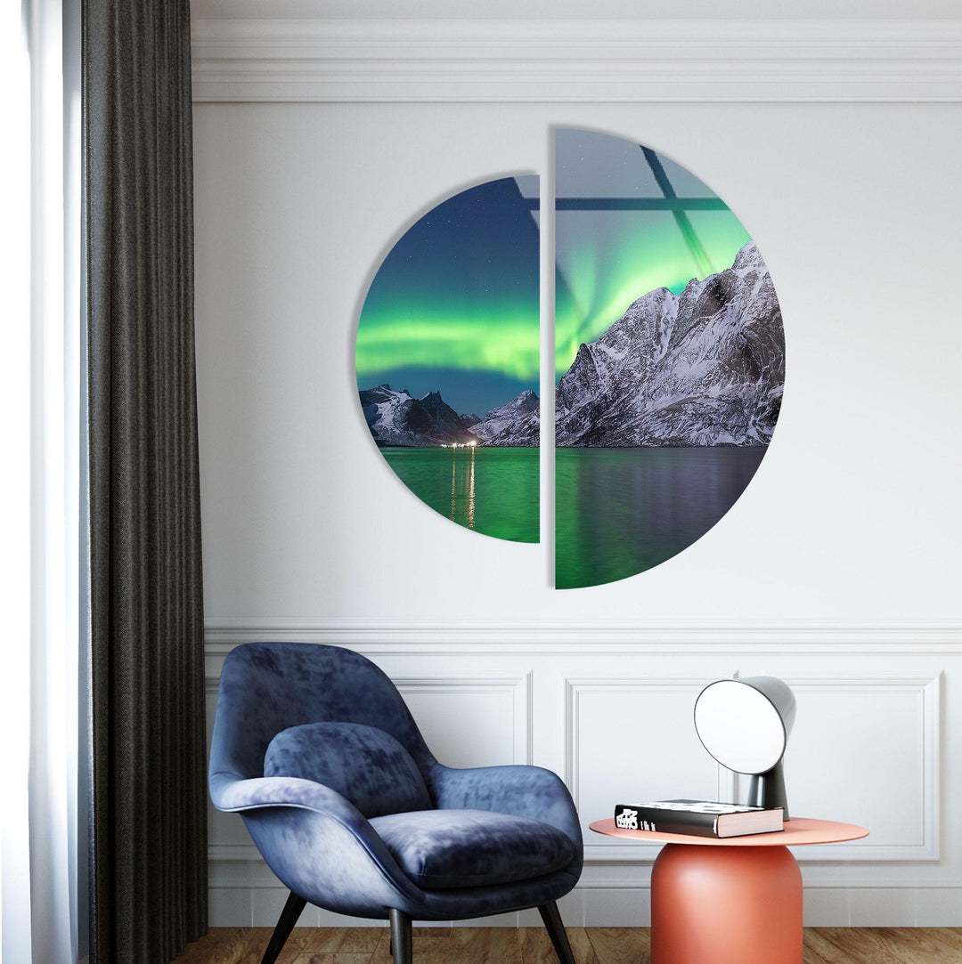 Round 2 Piece Northern Lights Glass Wall Art glass art painting, glass art for the Wall
