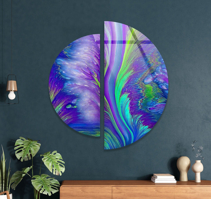 Round 2 Piece Purple Abstract Glass Wall Art stained glass wall art, stained glass wall decor
