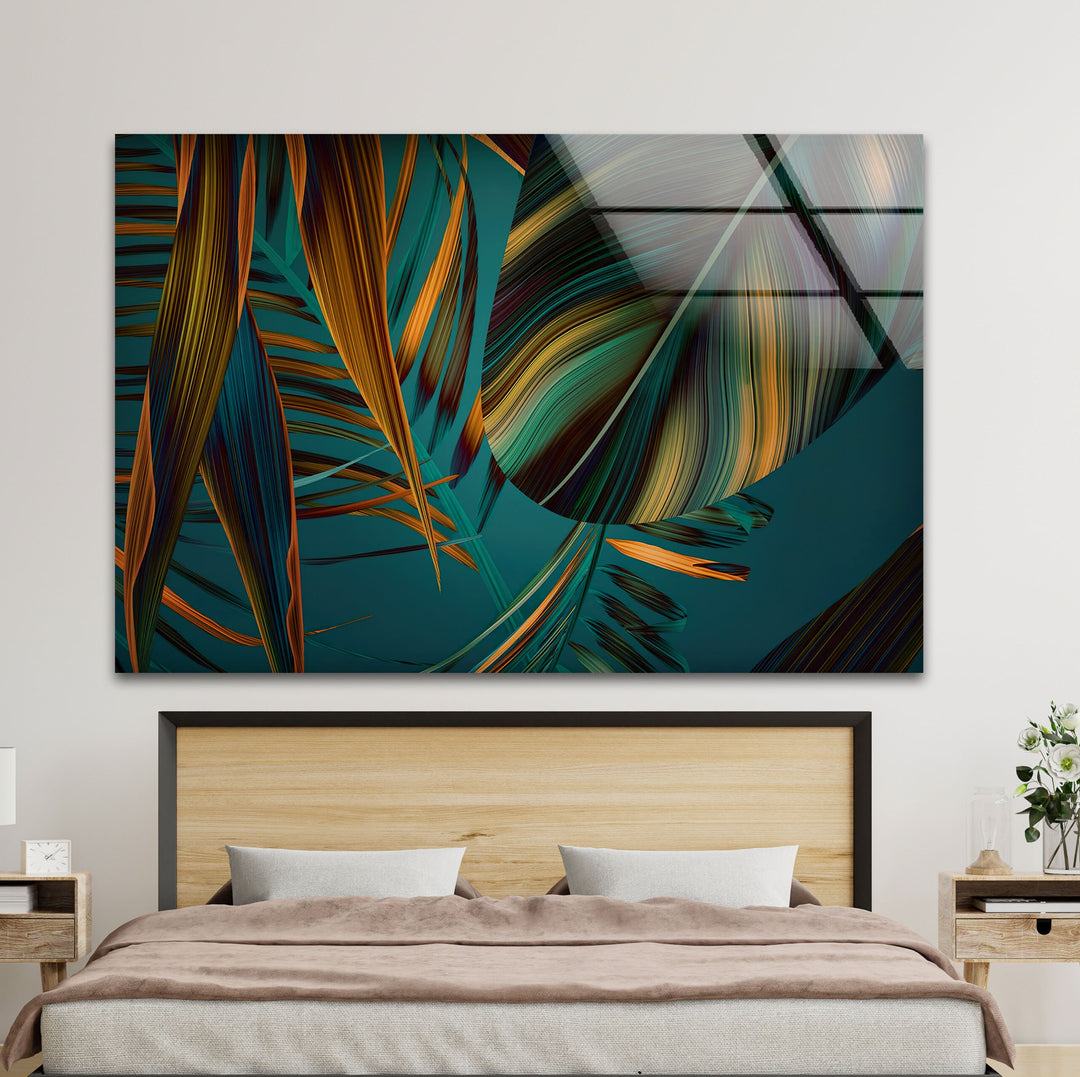 Green Abstract Palm Leaf Glass Wall Art