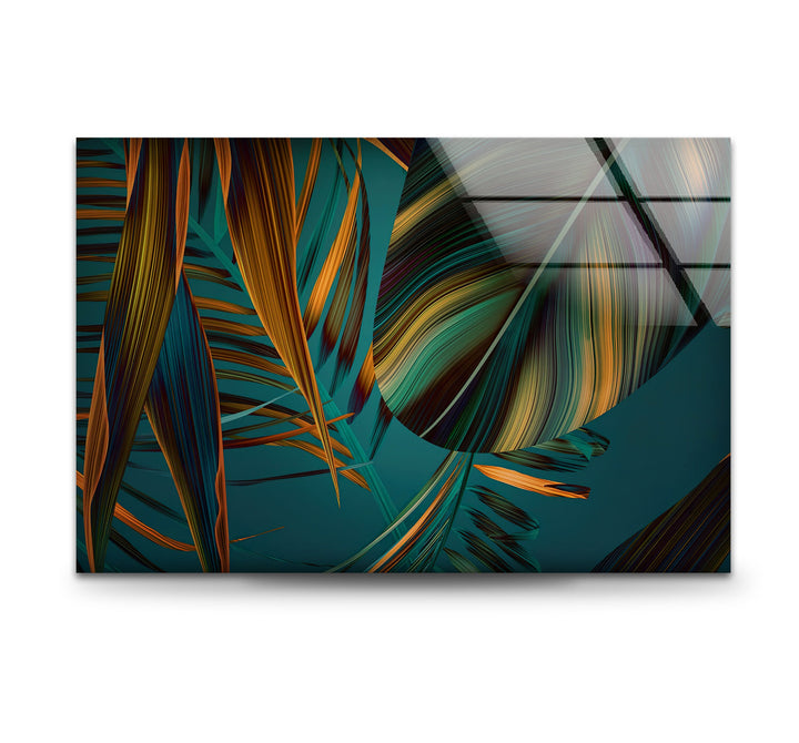 Green Abstract Palm Leaf Glass Wall Art