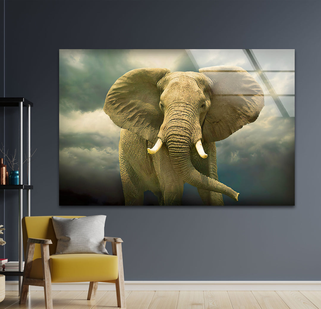 Savannah Elephant Glass Wall Art print picture on glass, Tempered Glass Wall Art