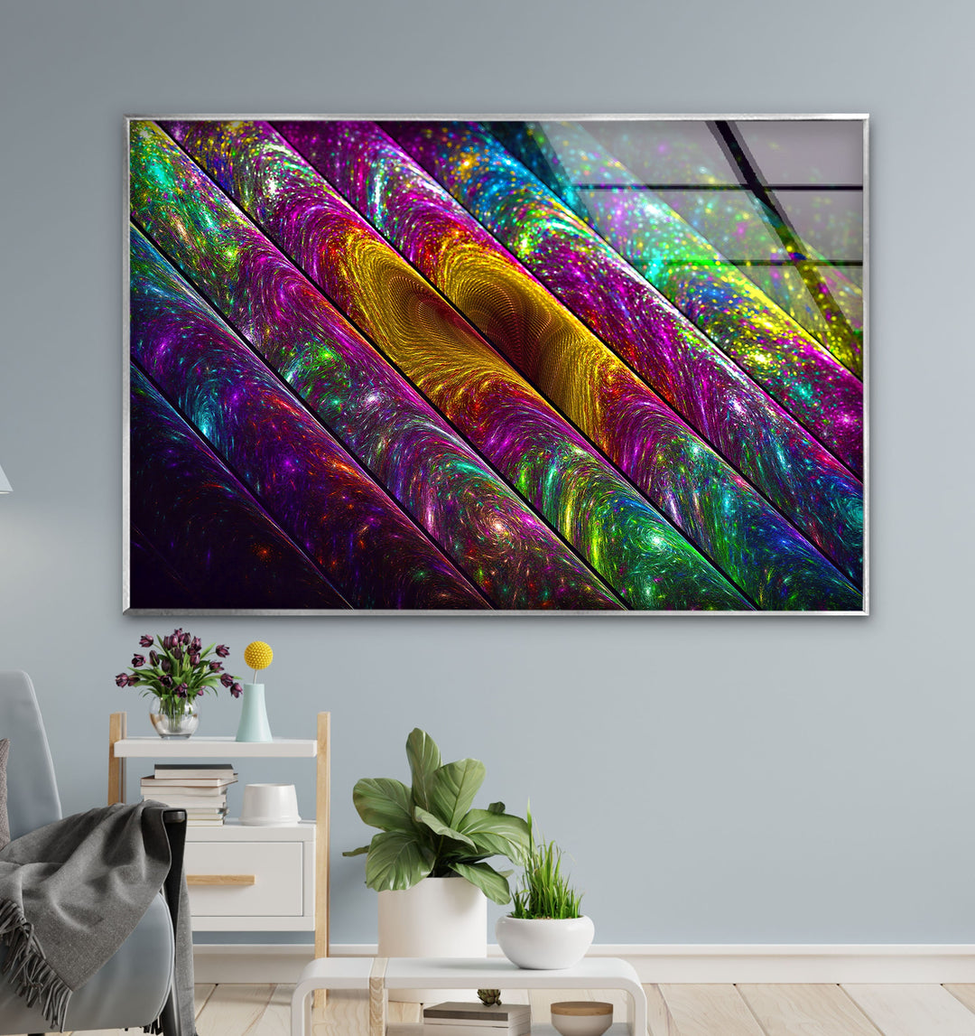 Neon colorful abstract glass wall art