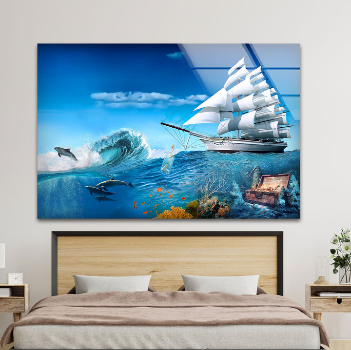 Bottom of The Sea Glass Wall Art print picture on glass, Tempered Glass Wall Art