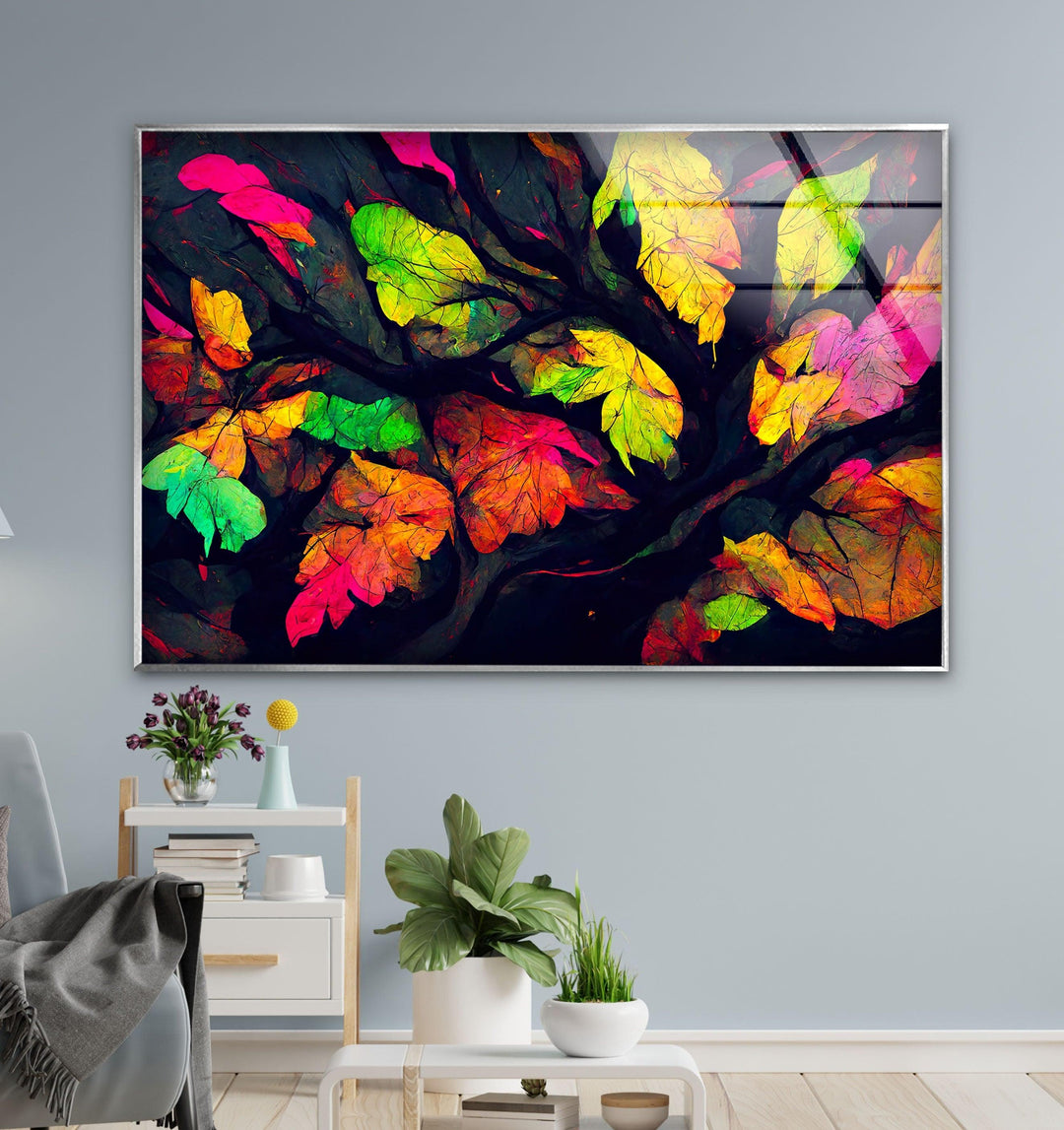 Colored Leaves Painting Glass Wall Art art glass wall art, glass wall art pictures