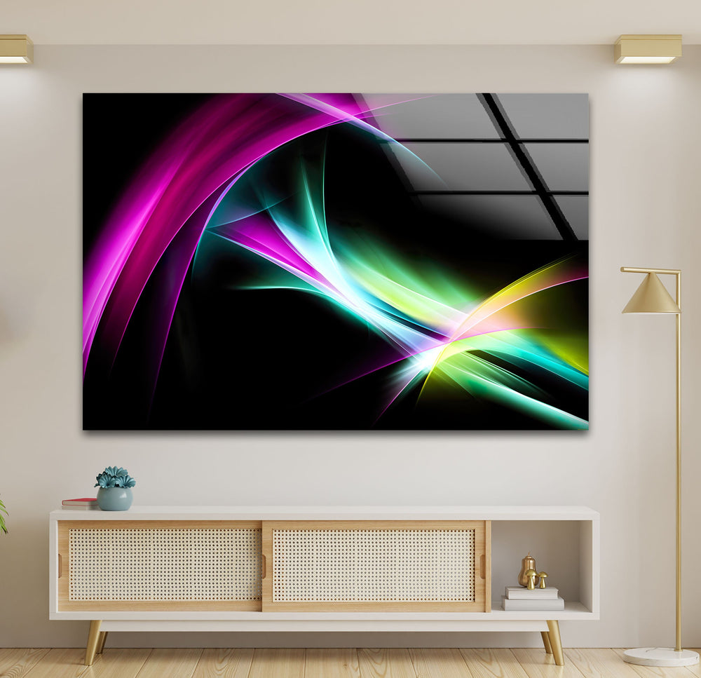 Colorful Art Light Fractal Waves tempered Glass Wall Art