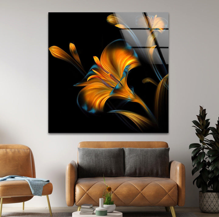 Neon Lily Illustration Glass Wall Art, photo print on glass, prints on glass wall art