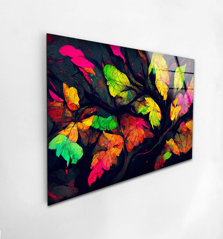 Colored Leaves Painting Glass Wall Art print picture on glass, Tempered Glass Wall Art