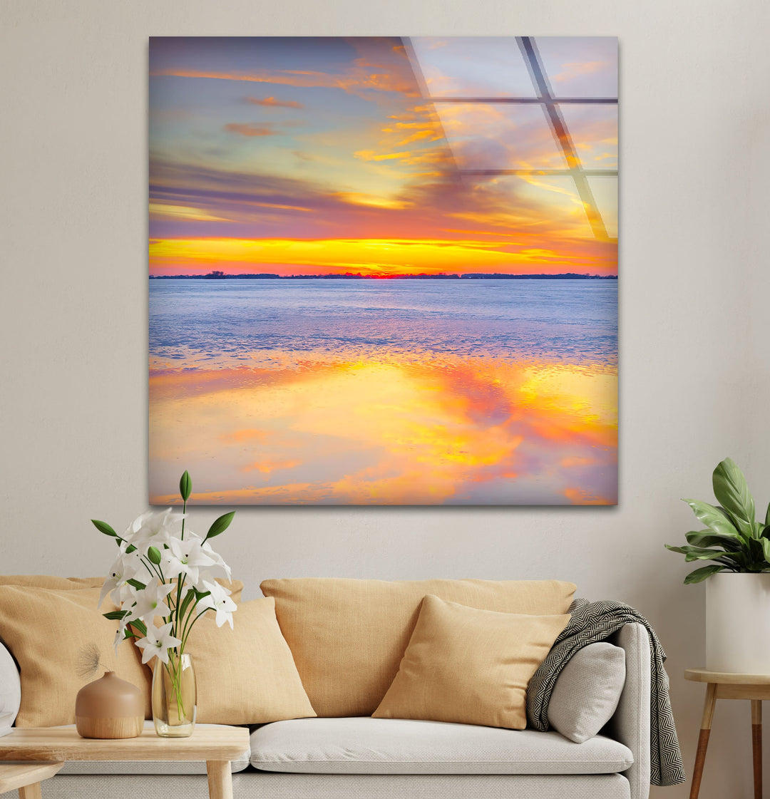 Sky Clouds Sunset Landscape Glass Wall Art glass photo prints, glass picture prints